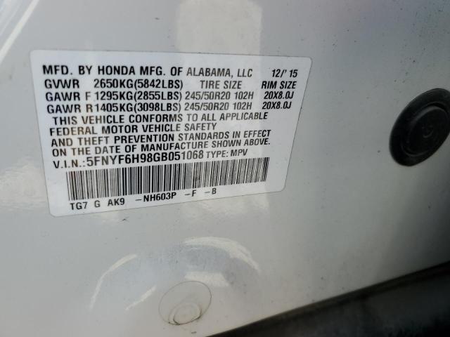 5FNYF6H98GB051068 Honda Pilot Touring