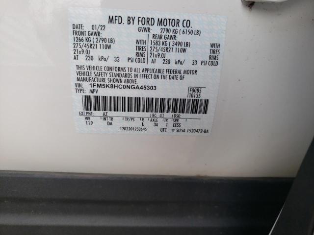 1FM5K8HC0NGA45303 Ford Explorer Platinum
