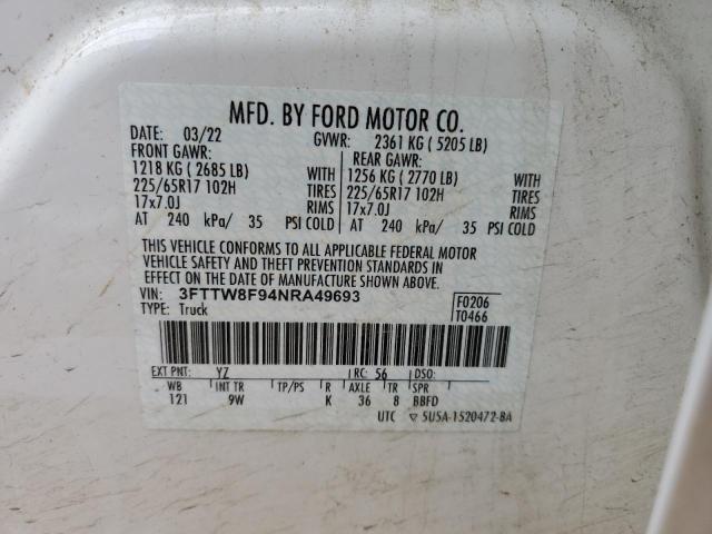 3FTTW8F94NRA49693 Ford Maverick Xl