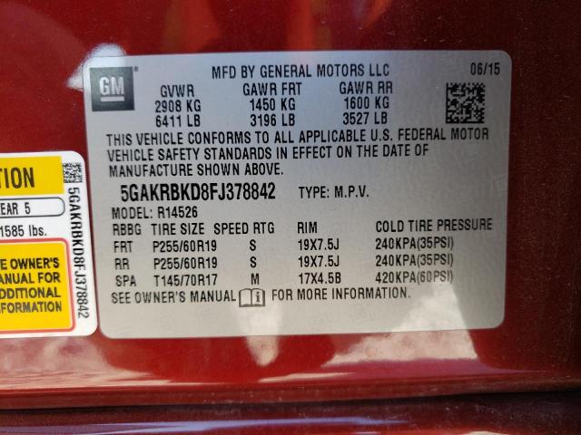 5GAKRBKD8FJ378842 Buick Enclave
