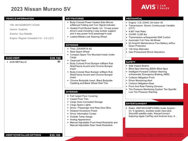 5N1AZ2BSXPC123328 Nissan MURANO SV
