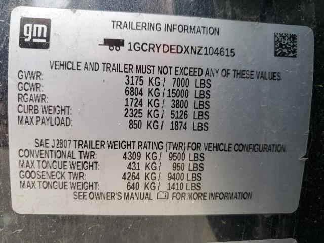 1GCRYDEDXNZ104615 Chevrolet Silverado Ltd K1500 Lt