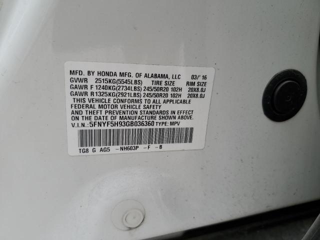 5FNYF5H93GB036360 Honda Pilot Touring