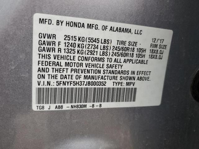5FNYF5H37JB000352 Honda Pilot Ex
