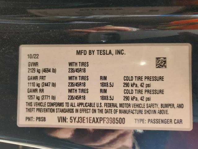 5YJ3E1EAXPF398500 Tesla MODEL 3