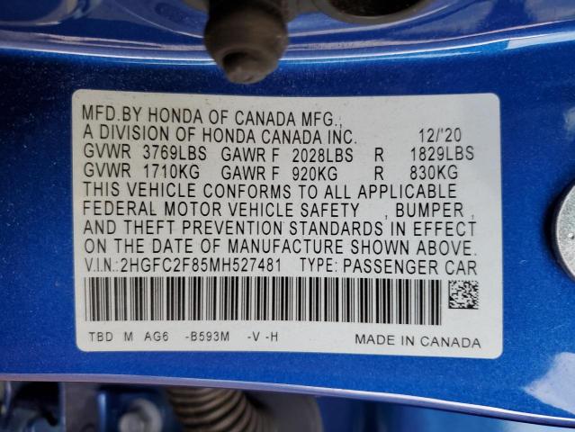 2HGFC2F85MH527481 Honda Civic Sport