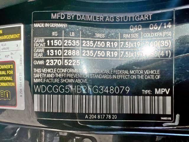 WDCGG5HB2FG348079 Mercedes-Benz GLK 350