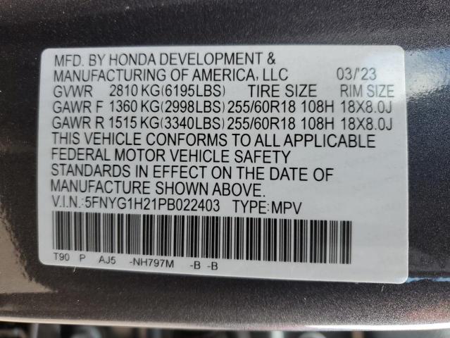 5FNYG1H21PB022403 Honda PILOT LX