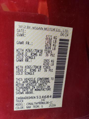 1N6BA0ED4EN514684 Nissan TITAN S