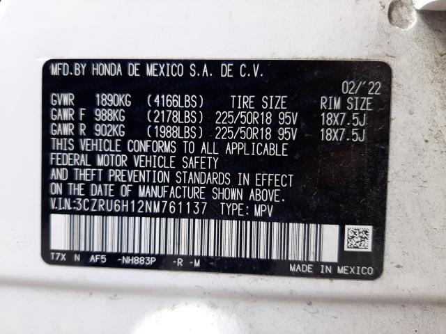 3CZRU6H12NM761137 Honda HR-V SPORT
