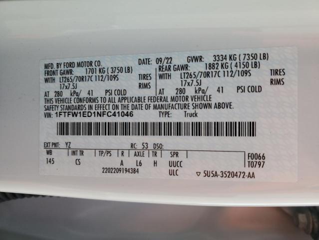 Ford F150 Supercrew 2022 1FTFW1ED1NFC41046 Image 13