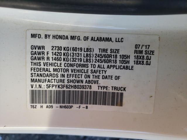 5FPYK3F62HB039378 Honda Ridgeline Rtl
