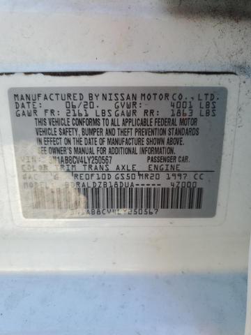 3N1AB8CV4LY250567 Nissan SENTRA SV