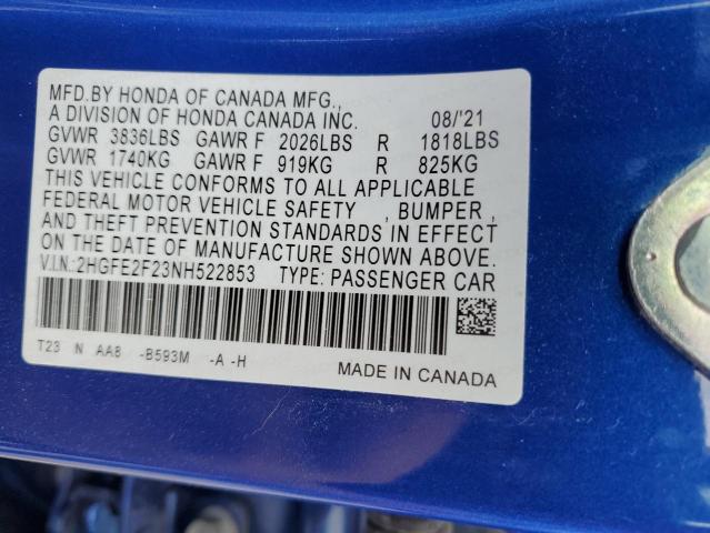 2HGFE2F23NH522853 Honda Civic Lx