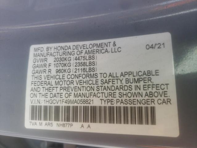 1HGCV1F49MA058821 Honda Accord Sport Se