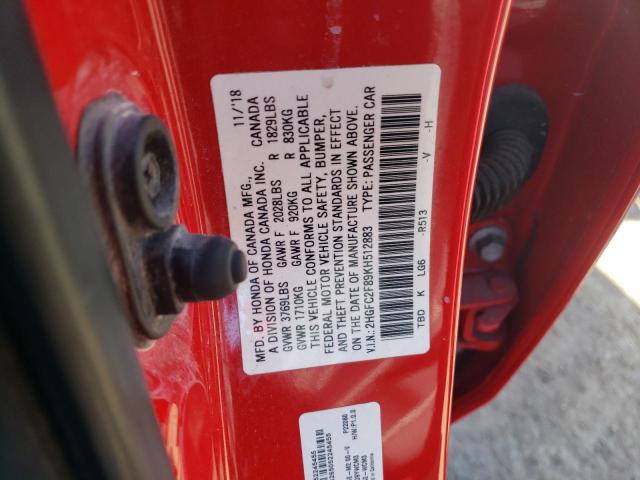 2HGFC2F89KH512883 Honda Civic Sport