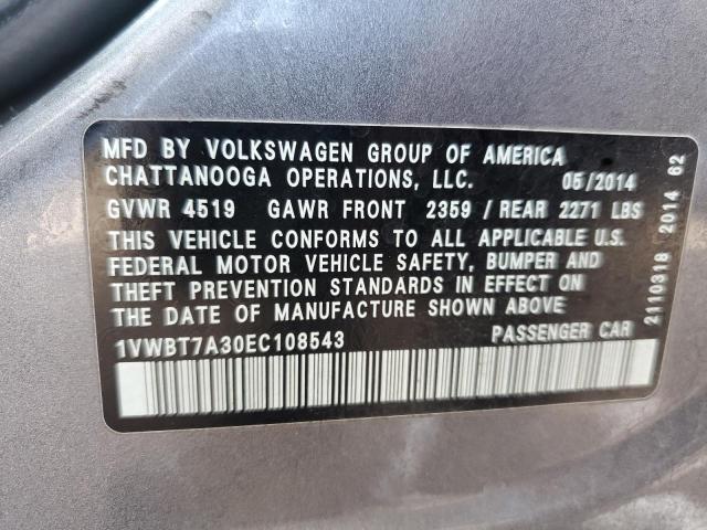 1VWBT7A30EC108543 Volkswagen PASSAT SE