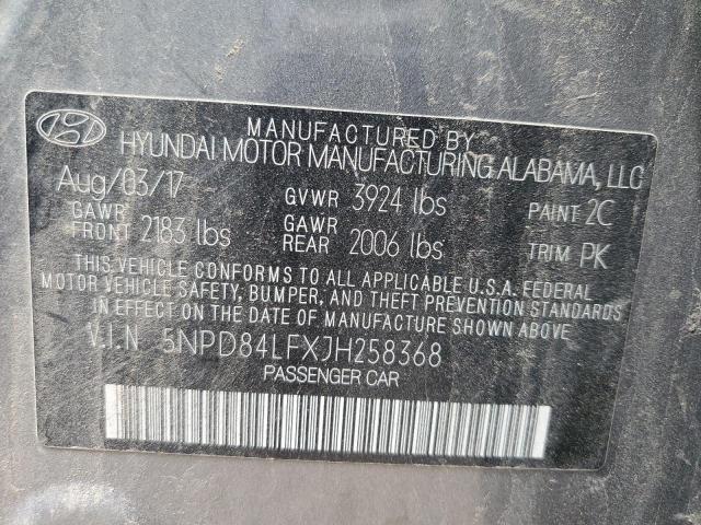 5NPD84LFXJH258368 Hyundai ELANTRA SEL