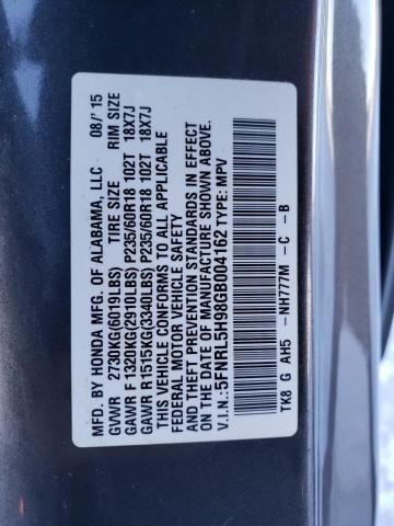 5FNRL5H98GB004162 Honda Odyssey Touring