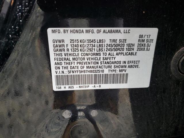 5FNYF5H97HB032510 Honda Pilot Touring