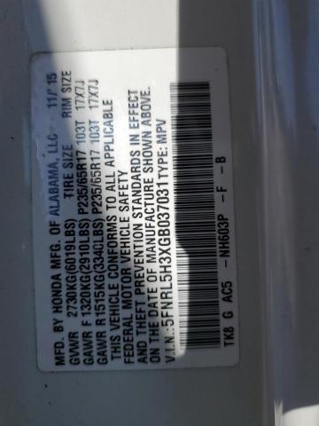 5FNRL5H3XGB037031 Honda ODYSSEY SE