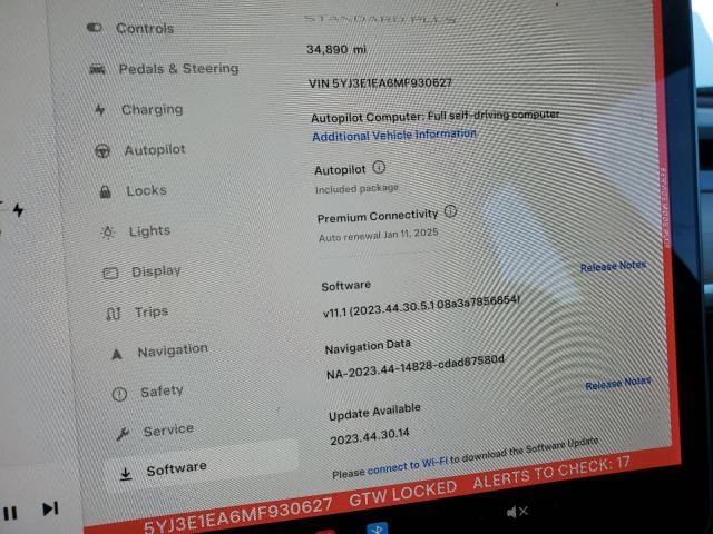 5YJ3E1EA6MF930627 Tesla MODEL 3