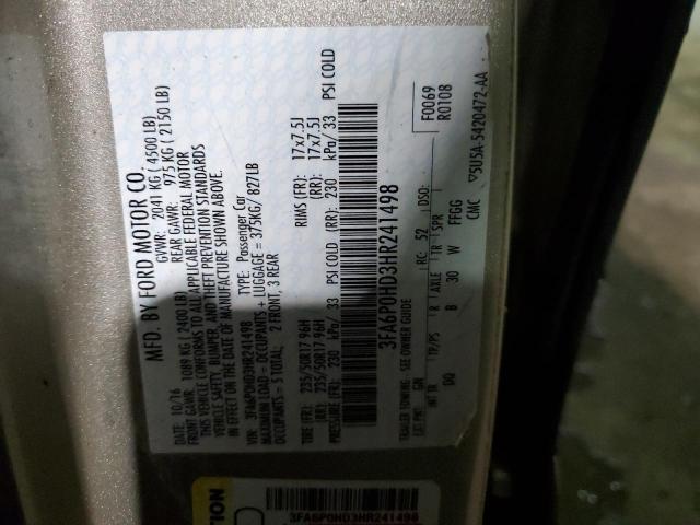 3FA6P0HD3HR241498 Ford FUSION SE