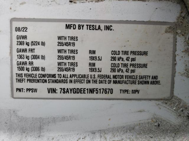 7SAYGDEE1NF517670 Tesla Model Y