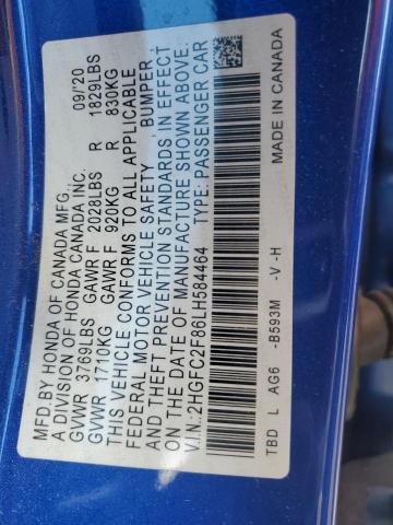 2HGFC2F86LH584464 Honda Civic Sport