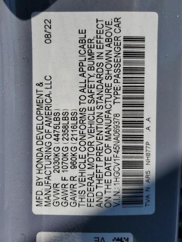 1HGCV1F45NA069378 Honda Accord Sport Se