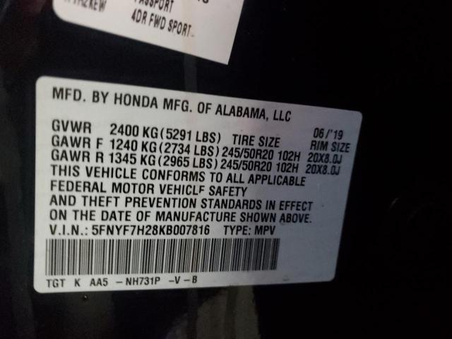 5FNYF7H28KB007816 Honda Passport Sport