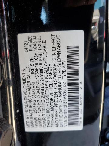 5FNYF5H51MB034602 Honda PILOT EXL