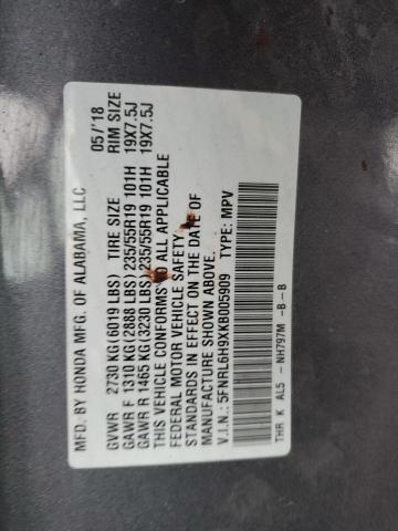 5FNRL6H9XKB005909 Honda Odyssey Elite