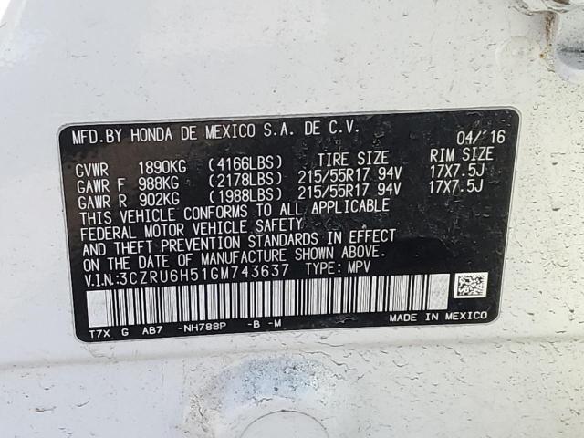 3CZRU6H51GM743637 Honda HR-V EX