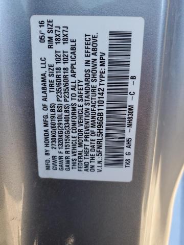 5FNRL5H96GB110142 Honda Odyssey Touring
