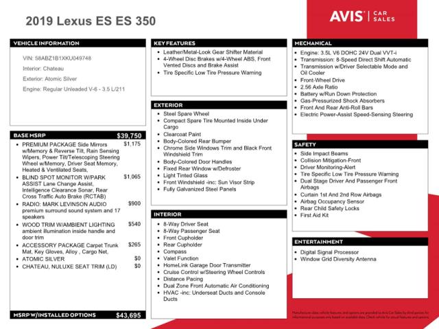 58ABZ1B1XKU049748 Lexus ES 350