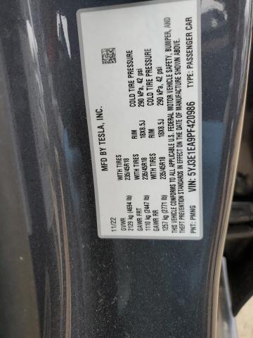 5YJ3E1EA9PF420986 Tesla MODEL 3