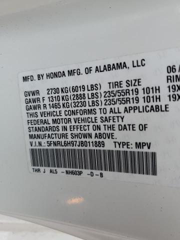 5FNRL6H97JB011889 Honda Odyssey Elite