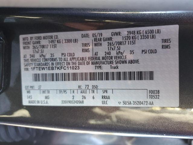 1FTEW1EB7KFC11023 Ford F150 Supercrew