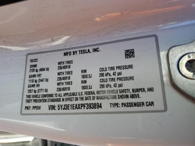 5YJ3E1EAXPF393894 Tesla MODEL 3