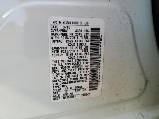 JN8AS5MT8FW659907 Nissan Rogue Select S