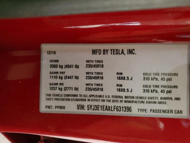 5YJ3E1EAXLF631396 Tesla MODEL 3