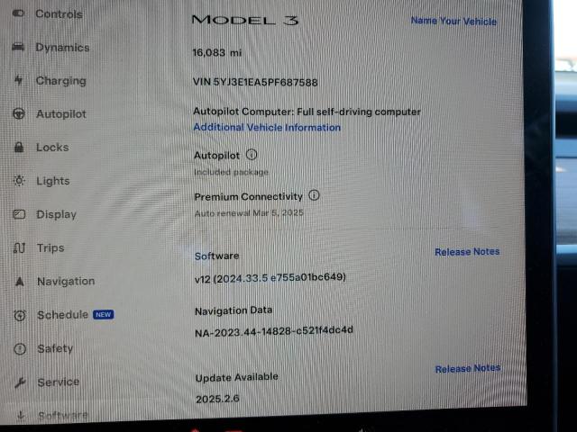 5YJ3E1EA5PF687588 Tesla MODEL 3