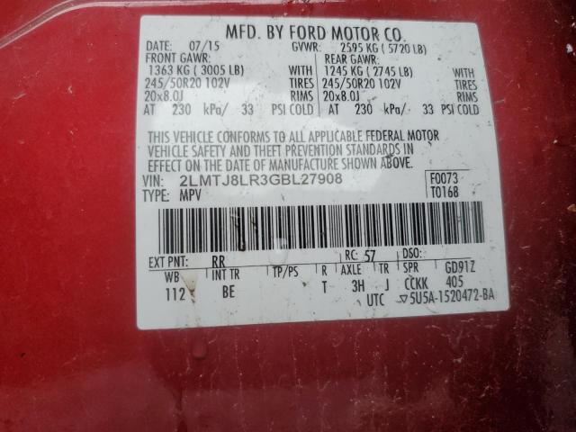 2LMTJ8LR3GBL27908 Lincoln MKX
