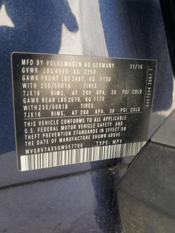 WVGBV7AX5GW557794 Volkswagen TIGUAN S