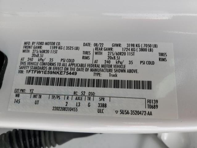 1FTFW1E59NKE75449 Ford F150 SUPER