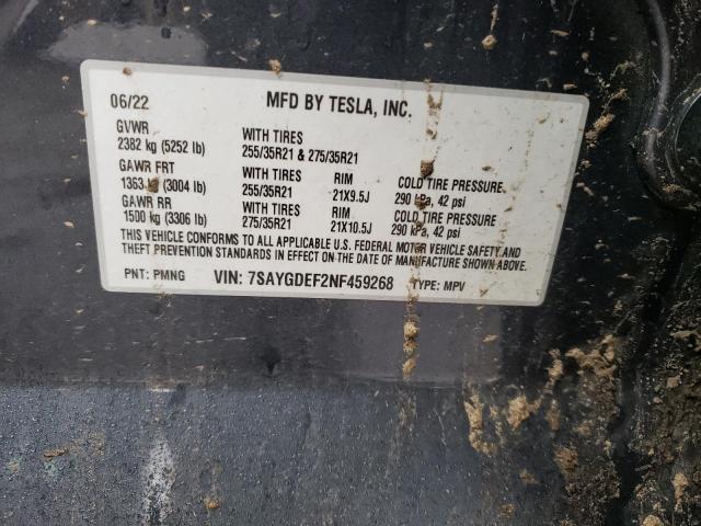 7SAYGDEF2NF459268 Tesla 2022