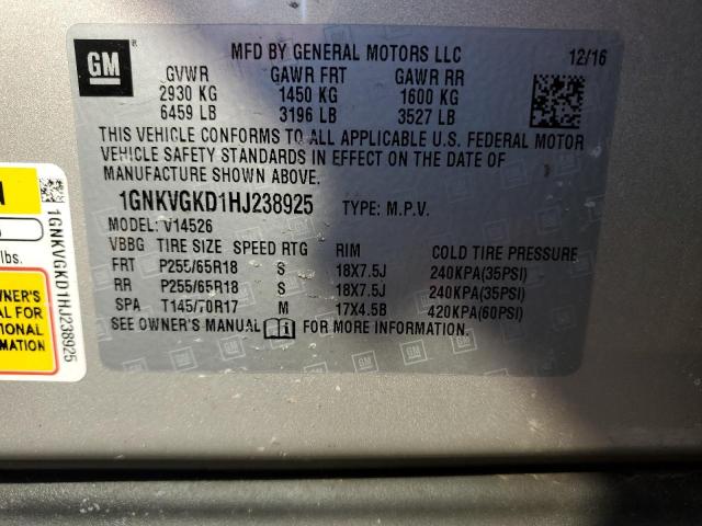 1GNKVGKD1HJ238925 Chevrolet TRAVERSE L