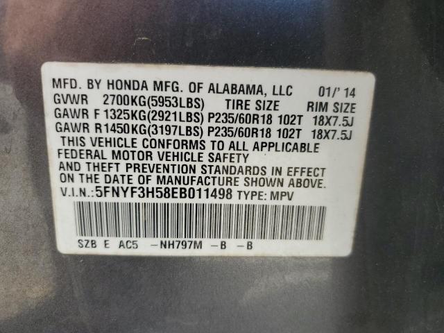 5FNYF3H58EB011498 Honda PILOT EXL