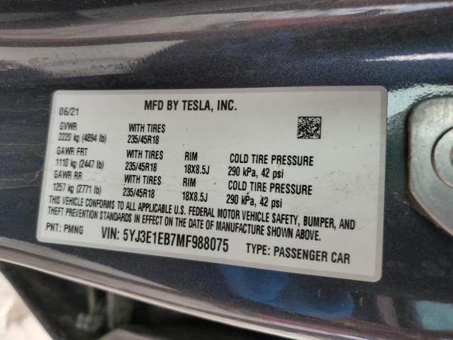 5YJ3E1EB7MF988075 Tesla MODEL 3